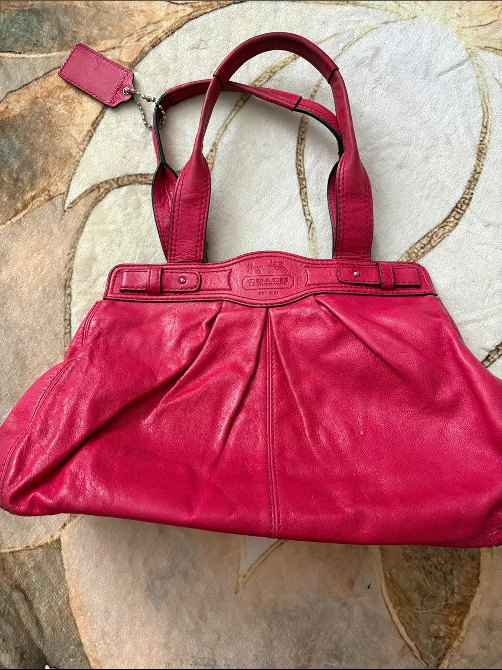 Coach Bright Pink Leather Shoulder Bag with Silver-Tone Turnlock